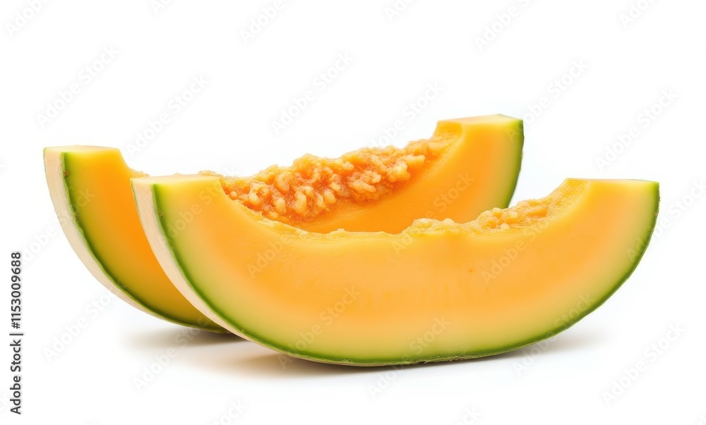 Fresh cantaloupe melon slices on white background Fresh cantaloupe melon slices on white background