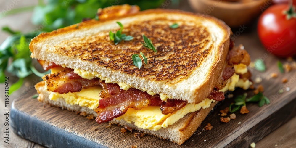 Delicious and crunchy toasted sandwich, a classic breakfast choice featuring eggs and bacon. This homemade sandwich is perfect for starting your day with a satisfying crunch and flavor. Delicious and crunchy toasted sandwich, a classic breakfast choice featuring eggs and bacon. This homemade sandwich is perfect for starting your day with a satisfying crunch and flavor.
