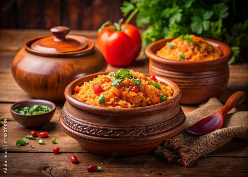 Authentic Mexican Rice in Traditional Clay Pot and Plate - Stock Photo Authentic Mexican Rice in Traditional Clay Pot and Plate - Stock Photo