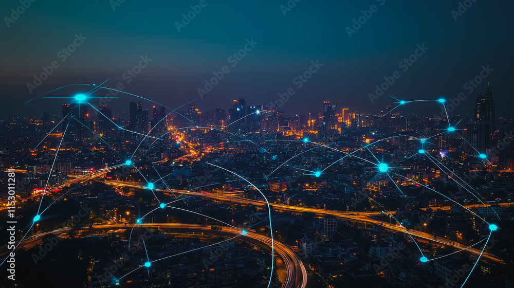 Smart digital city with connection cyber security network reciprocity over the cityscape . future smart wireless digital city and social media networking systems that connects people within the city Smart digital city with connection cyber security network reciprocity over the cityscape . future smart wireless digital city and social media networking systems that connects people within the city