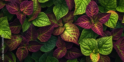 Close up of the Burgundy green leaf coleus, also known as Coleus Blume or Plectranthus scutellarioides, showcasing the vibrant details of the Coleus plant species. photo