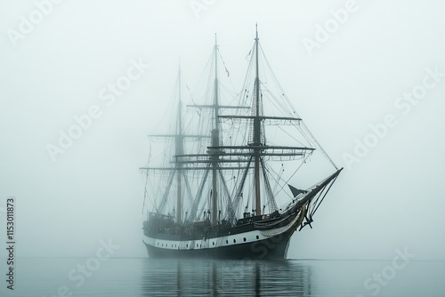 Wallpaper Mural A majestic ship emerges from dense fog on calm waters. Torontodigital.ca