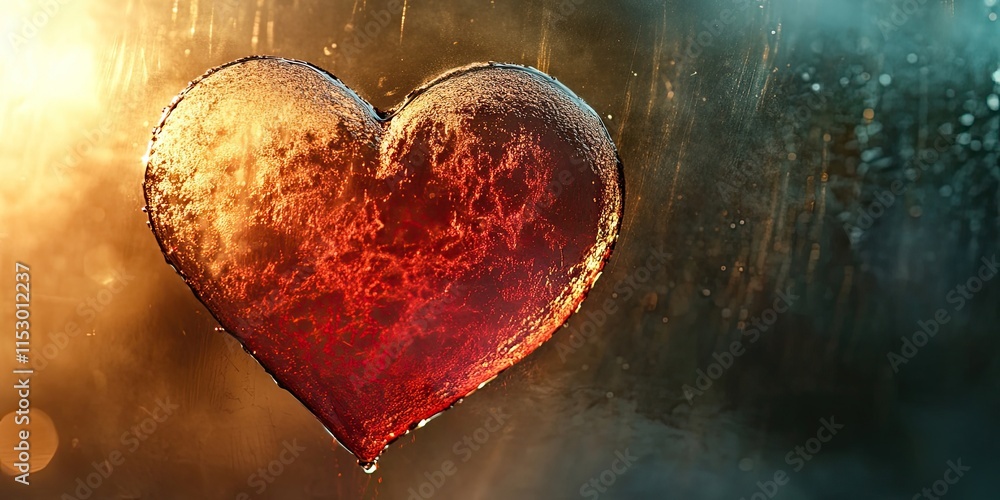 A heart and love symbol is created on a misted glass surface, illuminated by sunlight. This image captures the essence of heart and love through selective focus on the unique details. A heart and love symbol is created on a misted glass surface, illuminated by sunlight. This image captures the essence of heart and love through selective focus on the unique details.