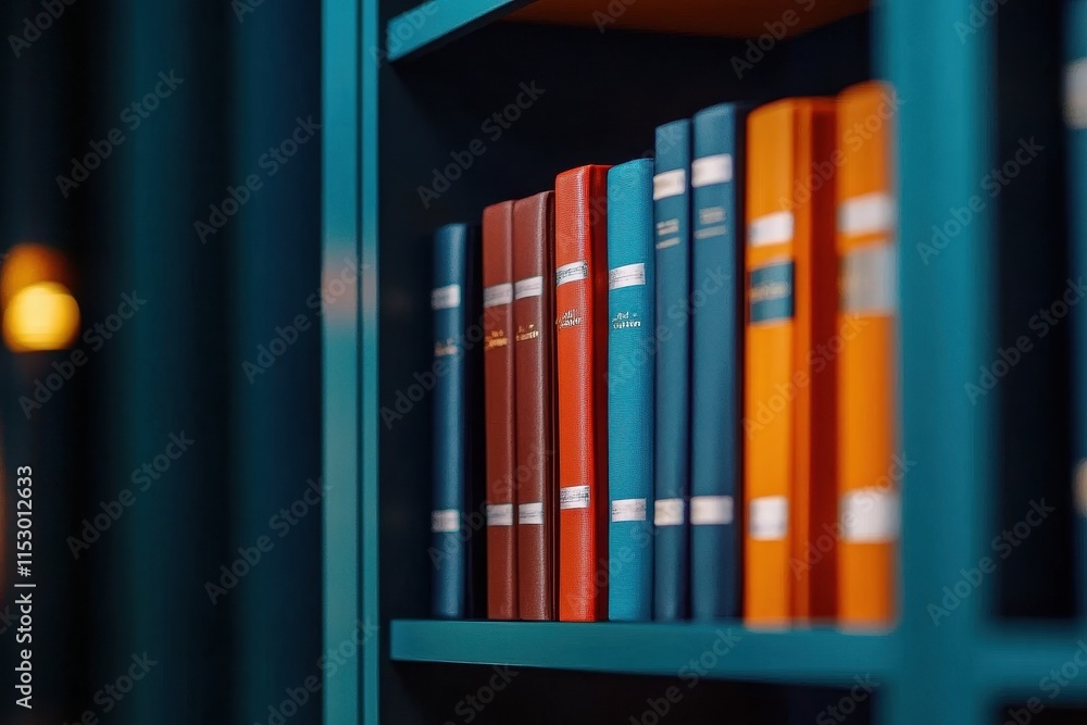 High-definition shot of a library shelf showcasing neatly labeled books in a cozy reading environment.
