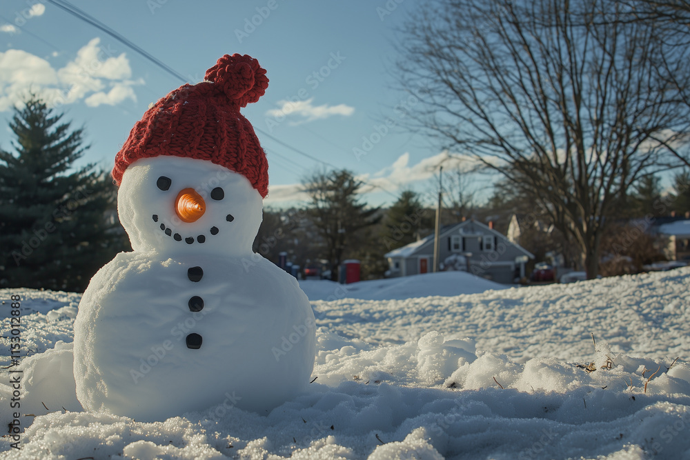 Obraz premium Joyful Winter Snowman in Sunshine