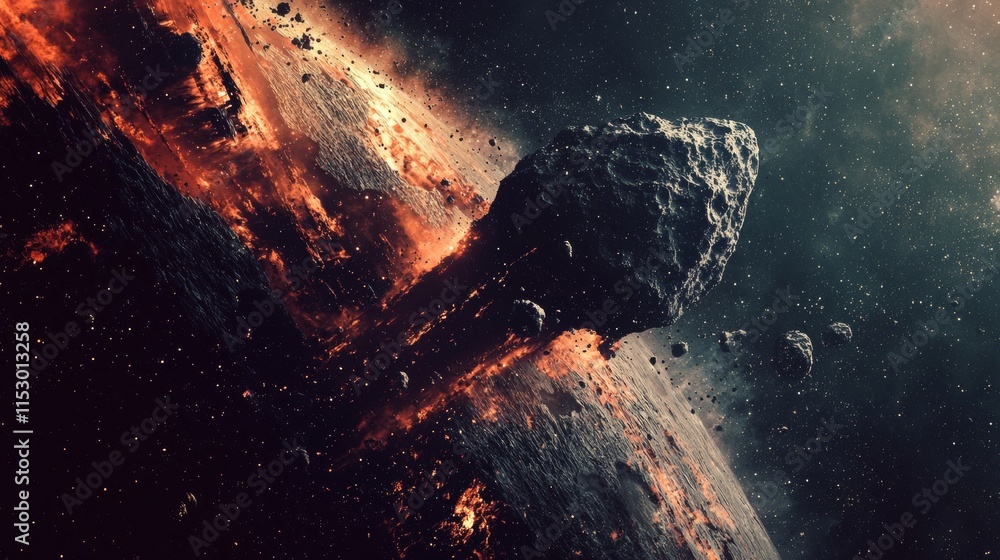 Naklejka premium Giant Asteroid Approaching Earth in Dramatic Cosmic Scene
