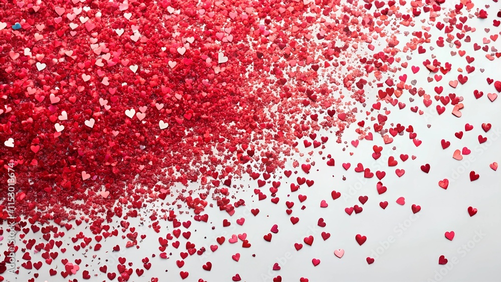 Scattered Red Heart Glitter on Light Background Scattered Red Heart Glitter on Light Background