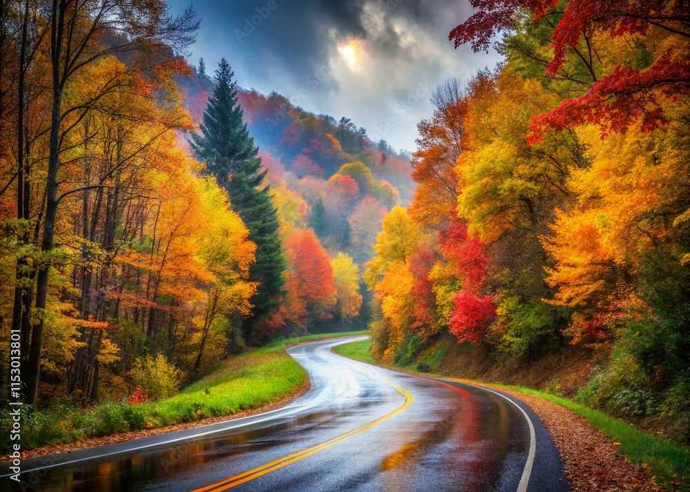 Autumn Road to Forest, Rainy Day - Scenic Landscape Photography Autumn Road to Forest, Rainy Day - Scenic Landscape Photography
