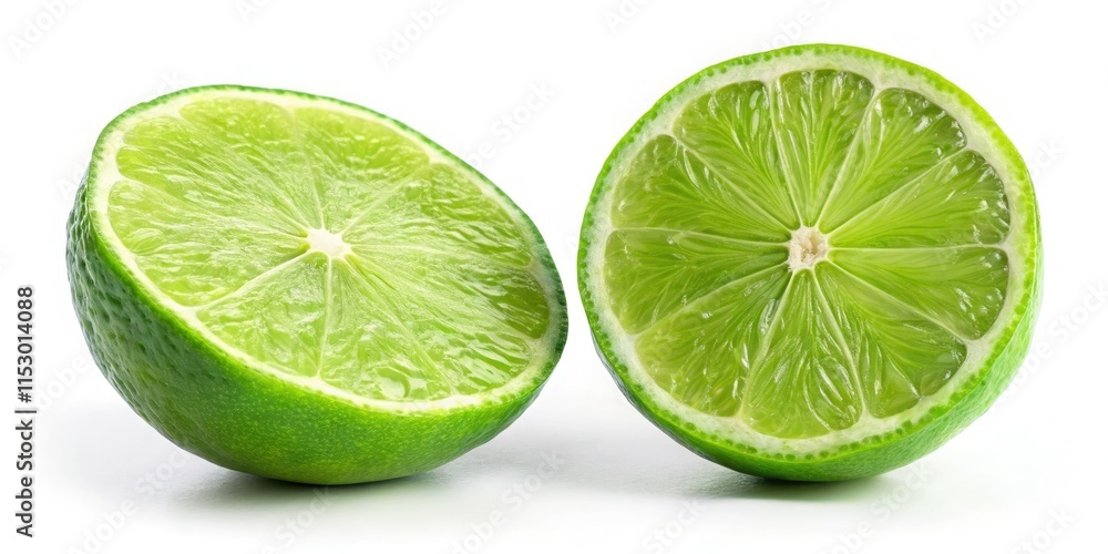 High-resolution aerial shot: a fresh, green lime half, isolated on white. Perfect stock photo for food or citrus themes. High-resolution aerial shot: a fresh, green lime half, isolated on white. Perfect stock photo for food or citrus themes.