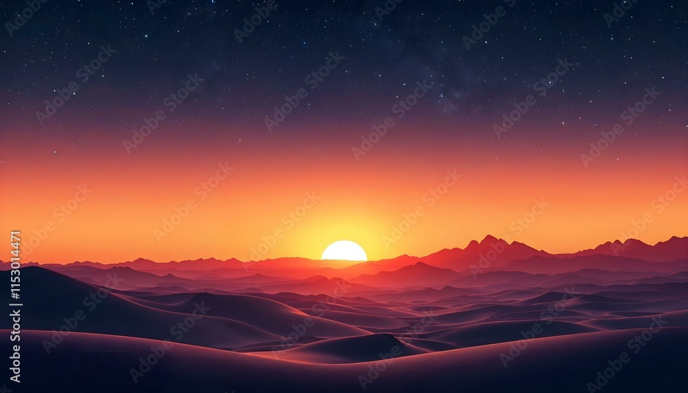 Fototapeta premium Warm desert sunset gradient background with orange, red, and pink tones fading into a starry night sky.