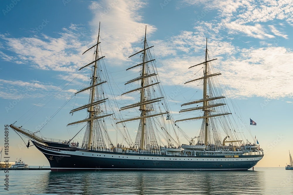 A majestic tall ship sailing on calm waters.