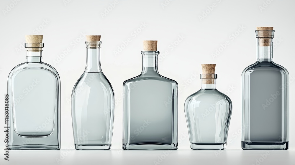 Minimalistic Arrangement of Empty Glass Bottles on Elegant Surface Minimalistic Arrangement of Empty Glass Bottles on Elegant Surface