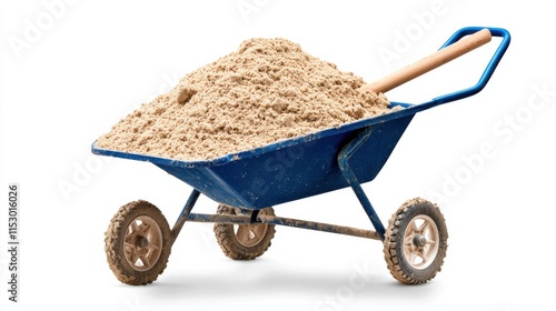 Loaded Wheelbarrow with Soil or Sand for Gardening and Construction Work photo