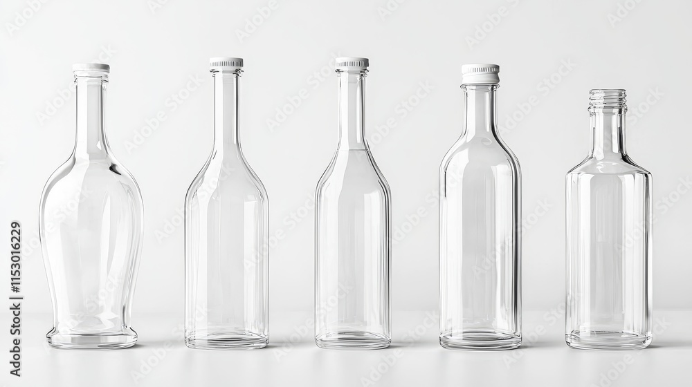 Minimalistic Glass Bottles Arrangement on Pure Background Minimalistic Glass Bottles Arrangement on Pure Background