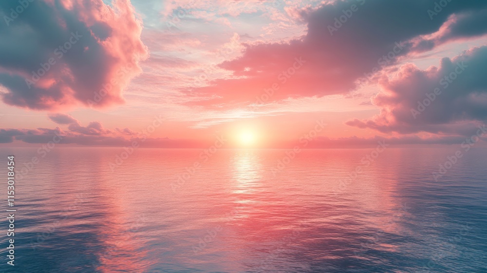Fototapeta premium Vibrant sunset over the ocean with pink clouds