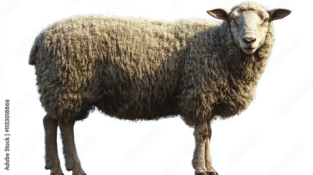 Fototapeta premium Grey Sheep and Its Wool: A Detailed Look at Fluffy Domestic Livestock