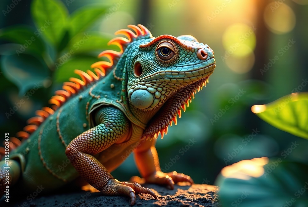 Obraz premium Iguana Portrait - Deep Jungle Mood, Dramatic Lighting