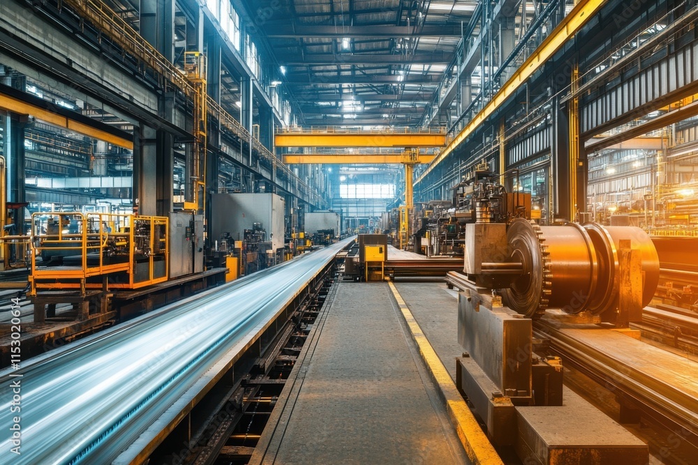 Dynamic steel production process in a modern industrial factory contemporary design efficient machinery environment inside viewpoint manufacturing concept Dynamic steel production process in a modern industrial factory contemporary design efficient machinery environment inside viewpoint manufacturing concept