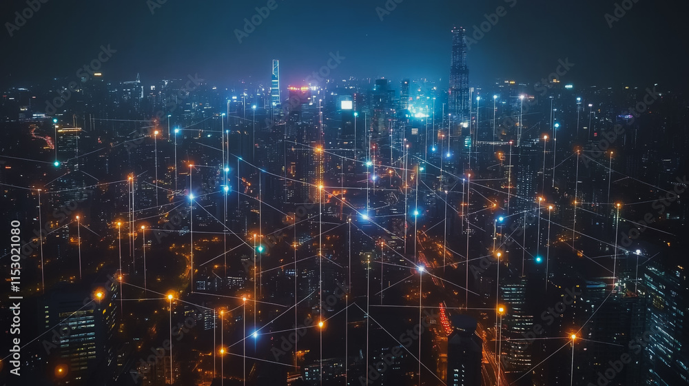 Smart digital city with connection cyber security network reciprocity over the cityscape . future smart wireless digital city and social media networking systems that connects people within the city Smart digital city with connection cyber security network reciprocity over the cityscape . future smart wireless digital city and social media networking systems that connects people within the city