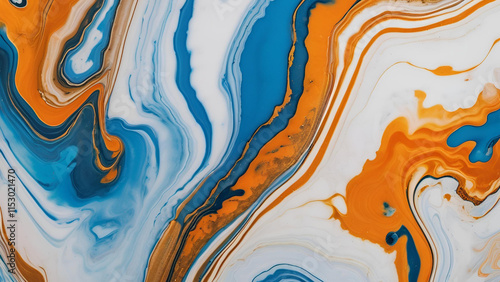 Dynamic and colorful marble ink. An abstract background with a distinctive blue marble pattern photo