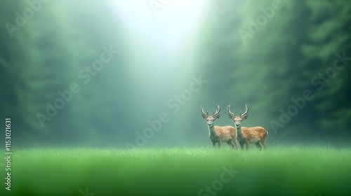 A photostock image of wild animals roaming a protected forest area, symbolizing wildlife conservation, photo