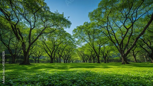 Lush Green Canopy of Trees in a Park-like Setting photo