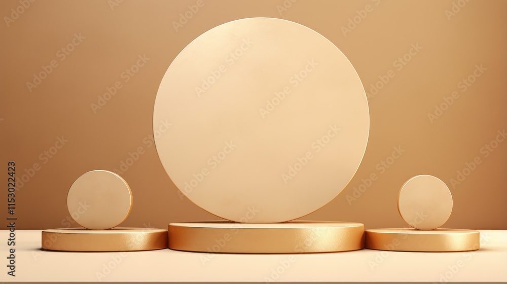 Elegant and Minimalist Display of Geometric Shapes in Warm Gold and Beige Tones for Product Presentation and Creative Background Use Elegant and Minimalist Display of Geometric Shapes in Warm Gold and Beige Tones for Product Presentation and Creative Background Use