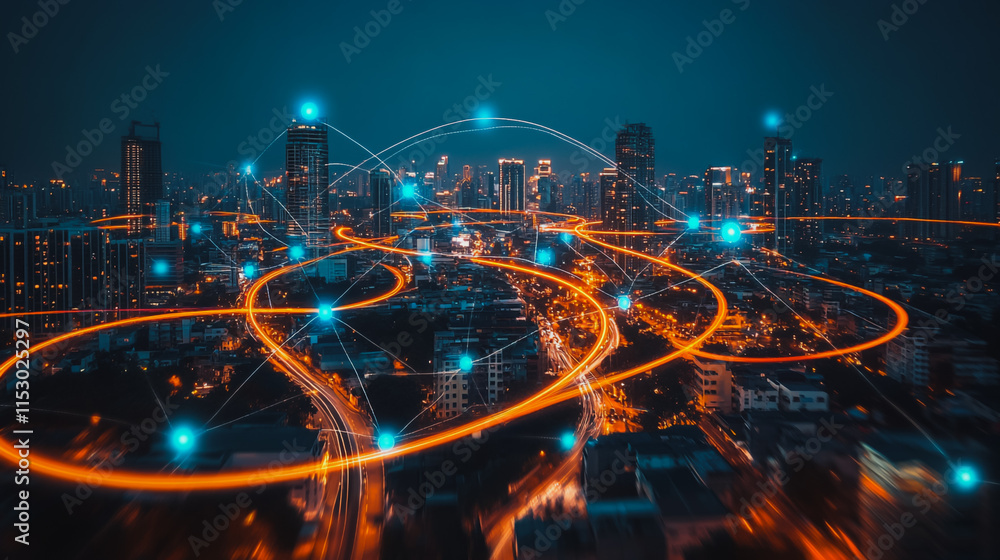 Smart digital city with connection cyber security network reciprocity over the cityscape . future smart wireless digital city and social media networking systems that connects people within the city Smart digital city with connection cyber security network reciprocity over the cityscape . future smart wireless digital city and social media networking systems that connects people within the city