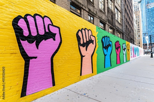 Colorful Fist Mural Urban Street Art Graffiti - Social justice