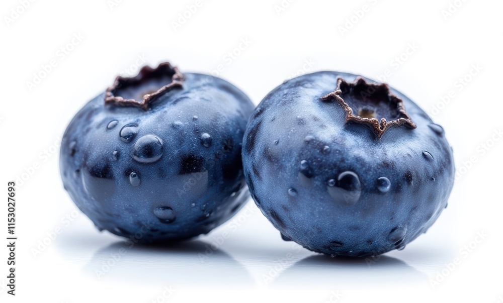 Two fresh blueberries with water droplets Two fresh blueberries with water droplets