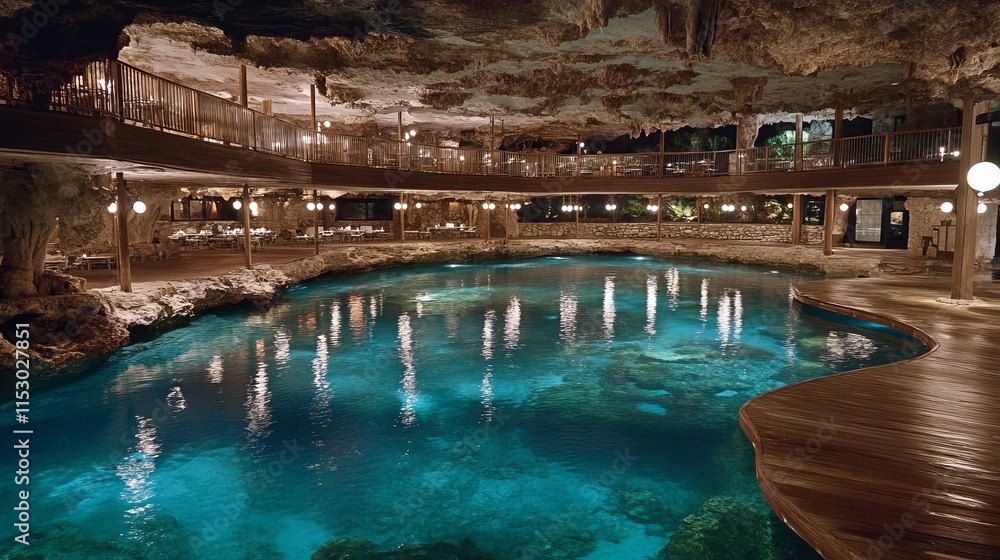 Underground Restaurant and Cenote Pool in Cave Setting