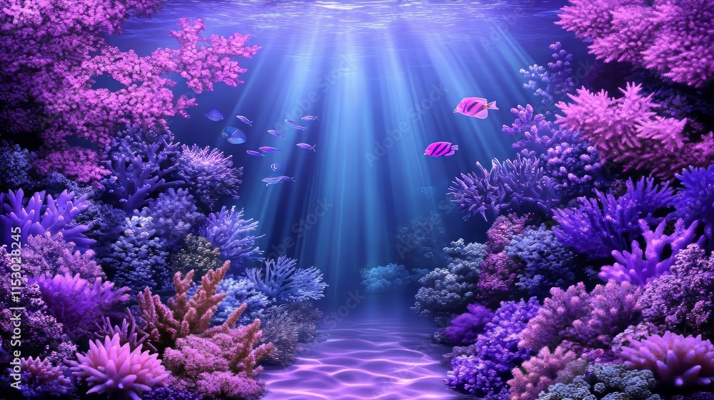 Fototapeta premium Underwater Coral Reef Scene with Vibrant Fish and Light Rays