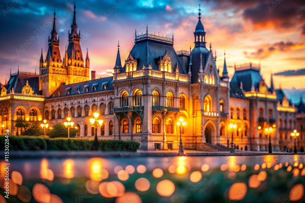 Budapest Architecture: Bokeh Nightscape of Elegant Hungarian Building Budapest Architecture: Bokeh Nightscape of Elegant Hungarian Building