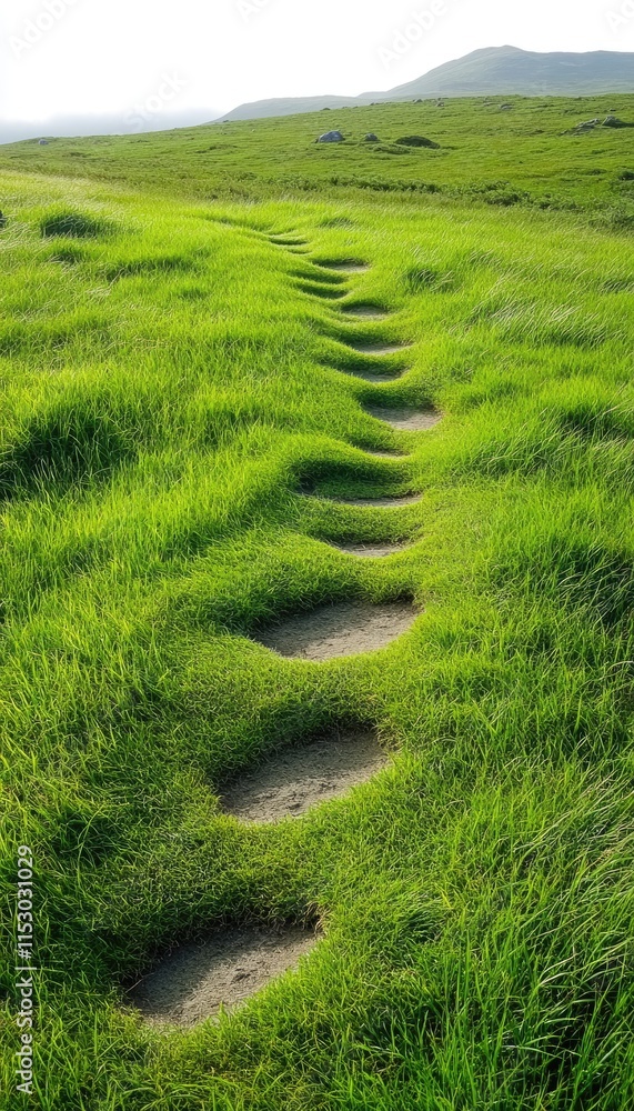 A winding path through lush green grass, inviting exploration and connection with nature. A winding path through lush green grass, inviting exploration and connection with nature.