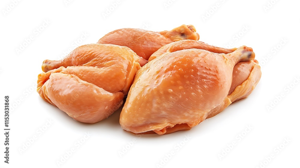 Three raw chicken legs isolated on white. Three raw chicken legs isolated on white.