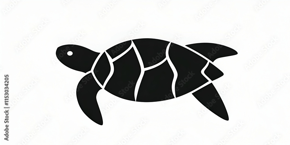 Fototapeta premium Abstract Black Turtle Illustration, Sea Creature Design, Simple Silhouette Graphic, Monochrome Art Print