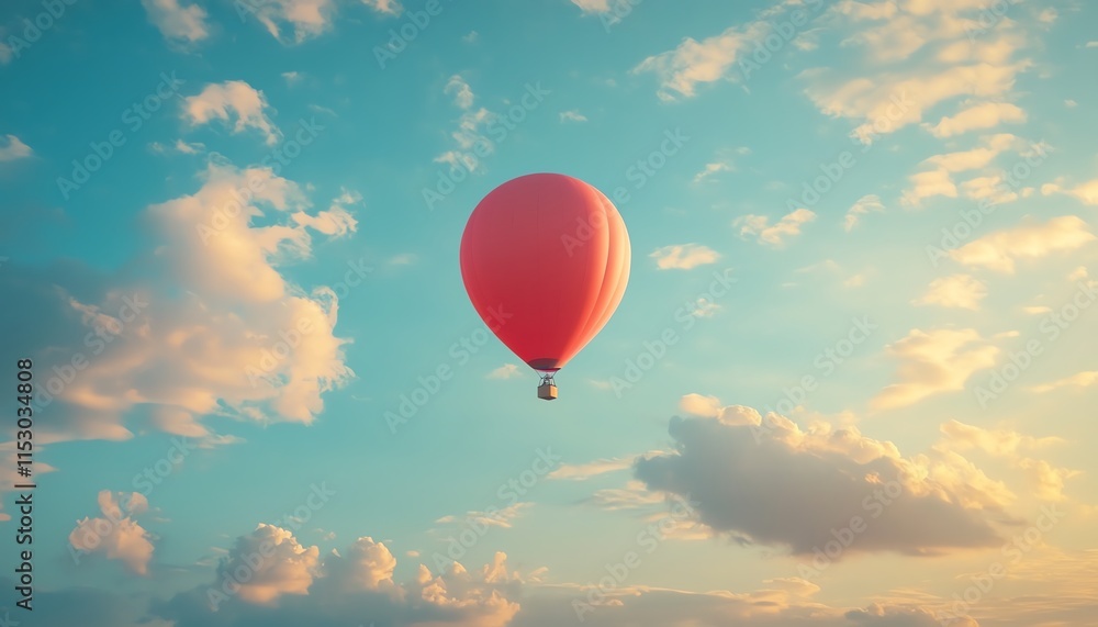 Fototapeta Earth depicted as a floating balloon in a calm, serene sky, symbolizing liberation and lightness, vivid, peaceful surroundings, 4K quality