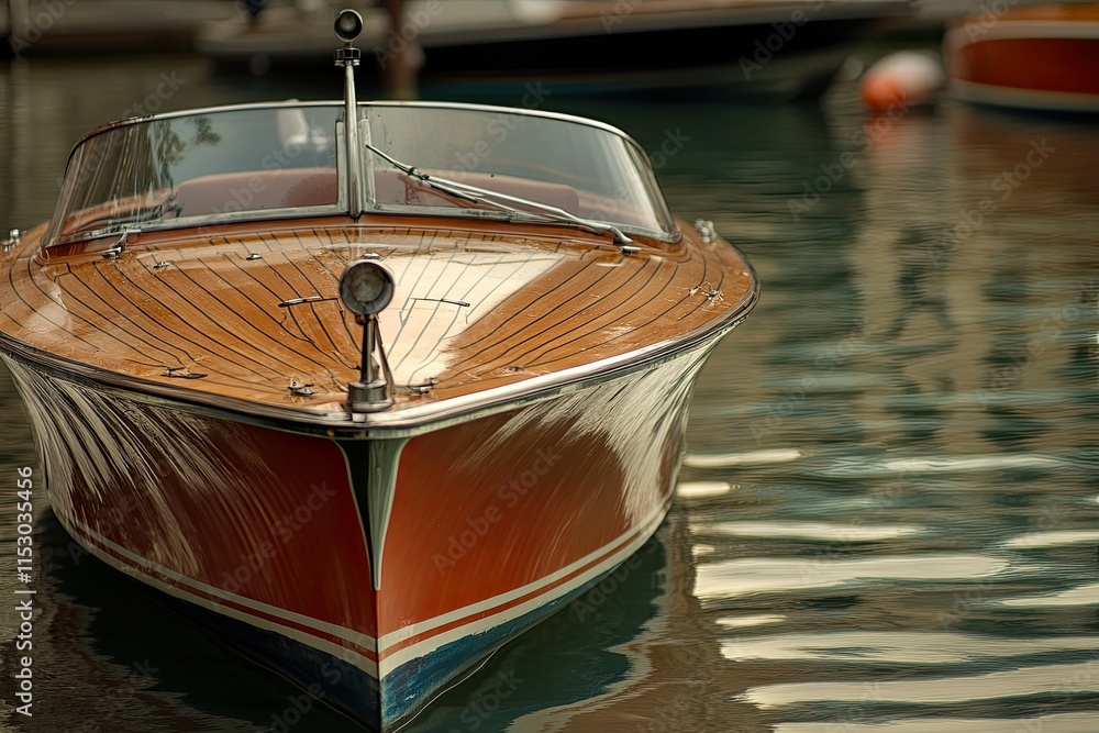 Obraz premium Classic wooden boat resting on calm waters.