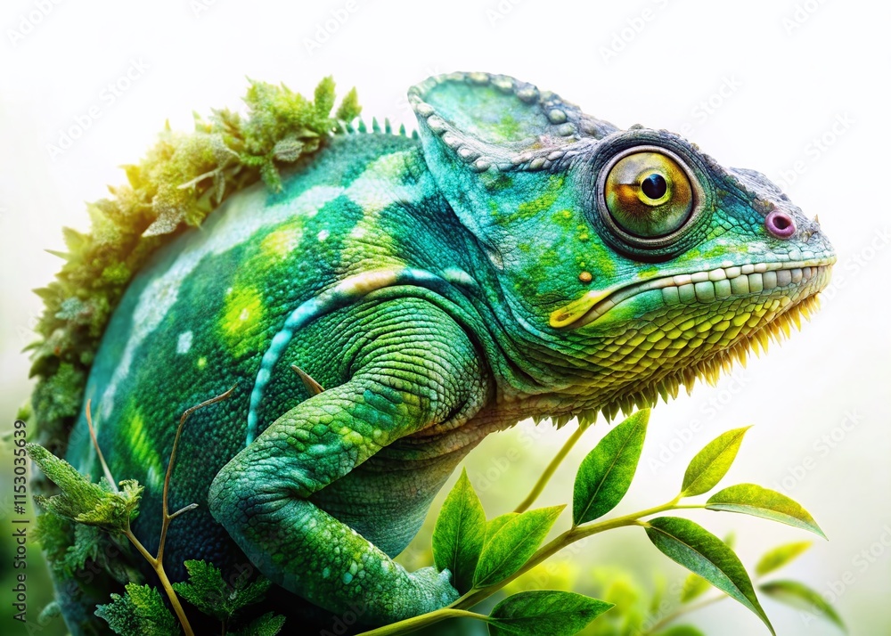 Fototapeta premium Chameleon Double Exposure: Abstract Nature Stock Photo