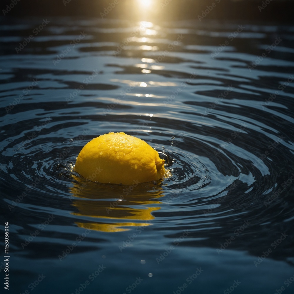 A glowing lemon surrounded by ripples in a pool of water. A glowing lemon surrounded by ripples in a pool of water.