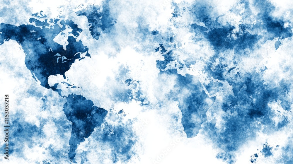 Fototapeta premium Watercolor World Map Global Perspective in Blue Hues