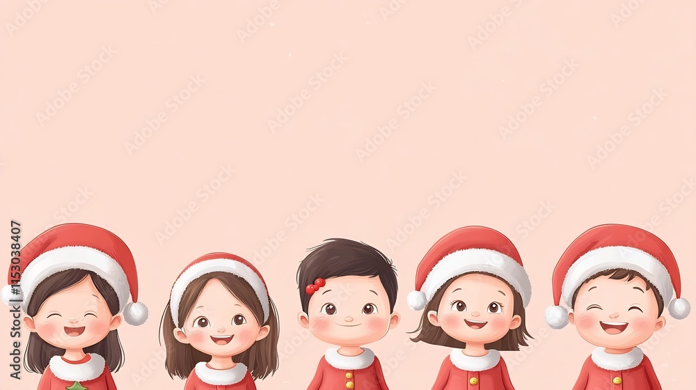 Cheerful Girl in Festive Santa Costume on Pastel Background