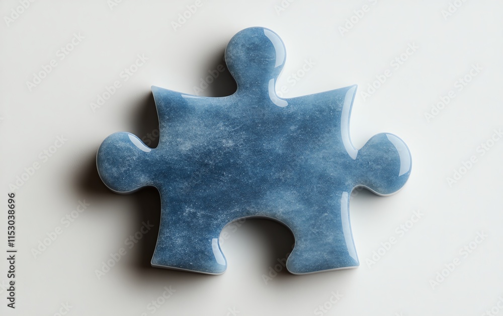 Fototapeta premium Single blue puzzle piece against a white backdrop, minimalist design, symbolizing the key to a solution, ultraHD realism