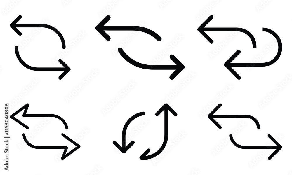 Arrow Loop and Direction Vector Icons, A set of six black arrow icons showing loops, directions, and repetitions, ideal for UI, navigation, or infographic designs.
Arrow Loop and Direction Vector Icons, A set of six black arrow icons showing loops, directions, and repetitions, ideal for UI, navigation, or infographic designs.