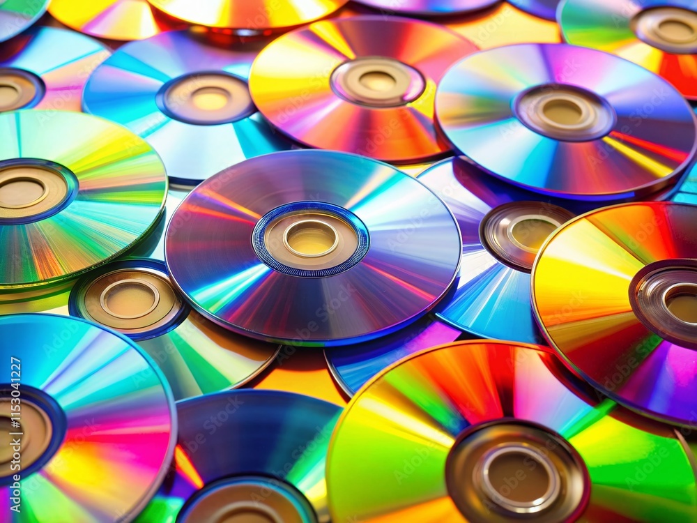 Close-up Candid Shot: Colorful Stack of CDs and DVDs Isolated on White Background Close-up Candid Shot: Colorful Stack of CDs and DVDs Isolated on White Background