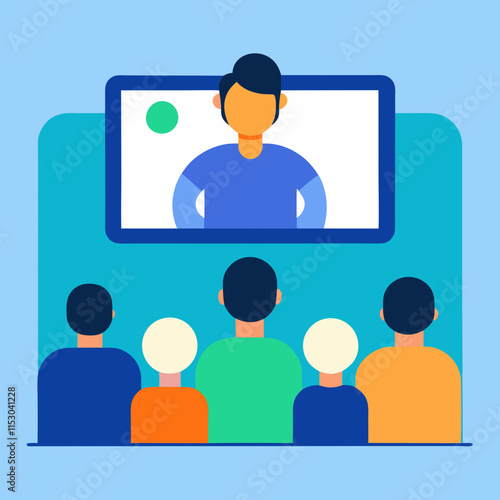 Educational Online Lecture Illustration Featuring Attendees and a Keynote Speaker