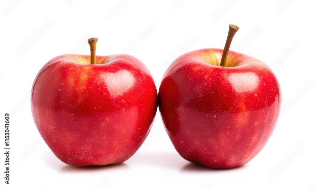 Two bright red apples side by side Two bright red apples side by side