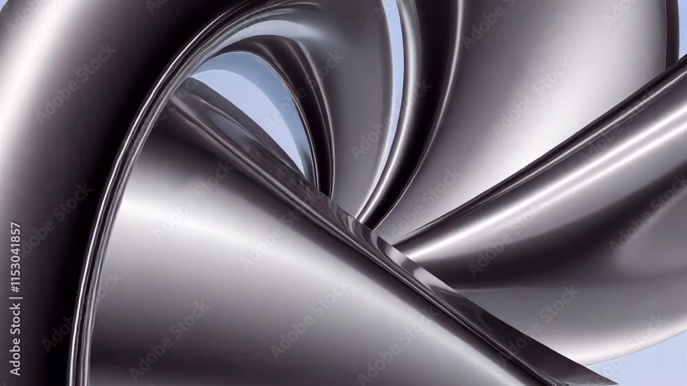 The video showcases stunning CGI of a swirling metal object in a blue sky The video showcases stunning CGI of a swirling metal object in a blue sky