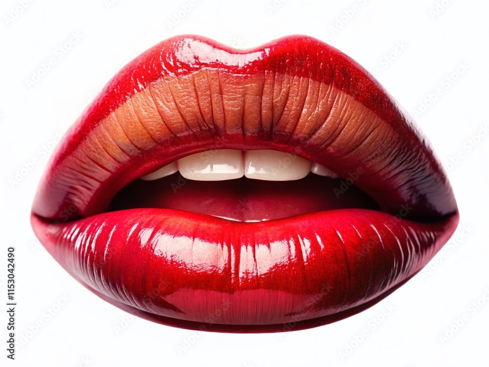 Close-up Macro Shot of Luscious Hydrated Lips Isolated on White Background Close-up Macro Shot of Luscious Hydrated Lips Isolated on White Background