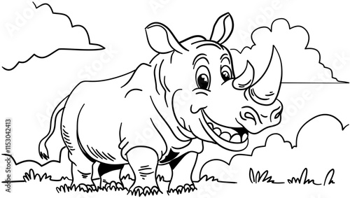 hand drawn rhino coloring book illustration